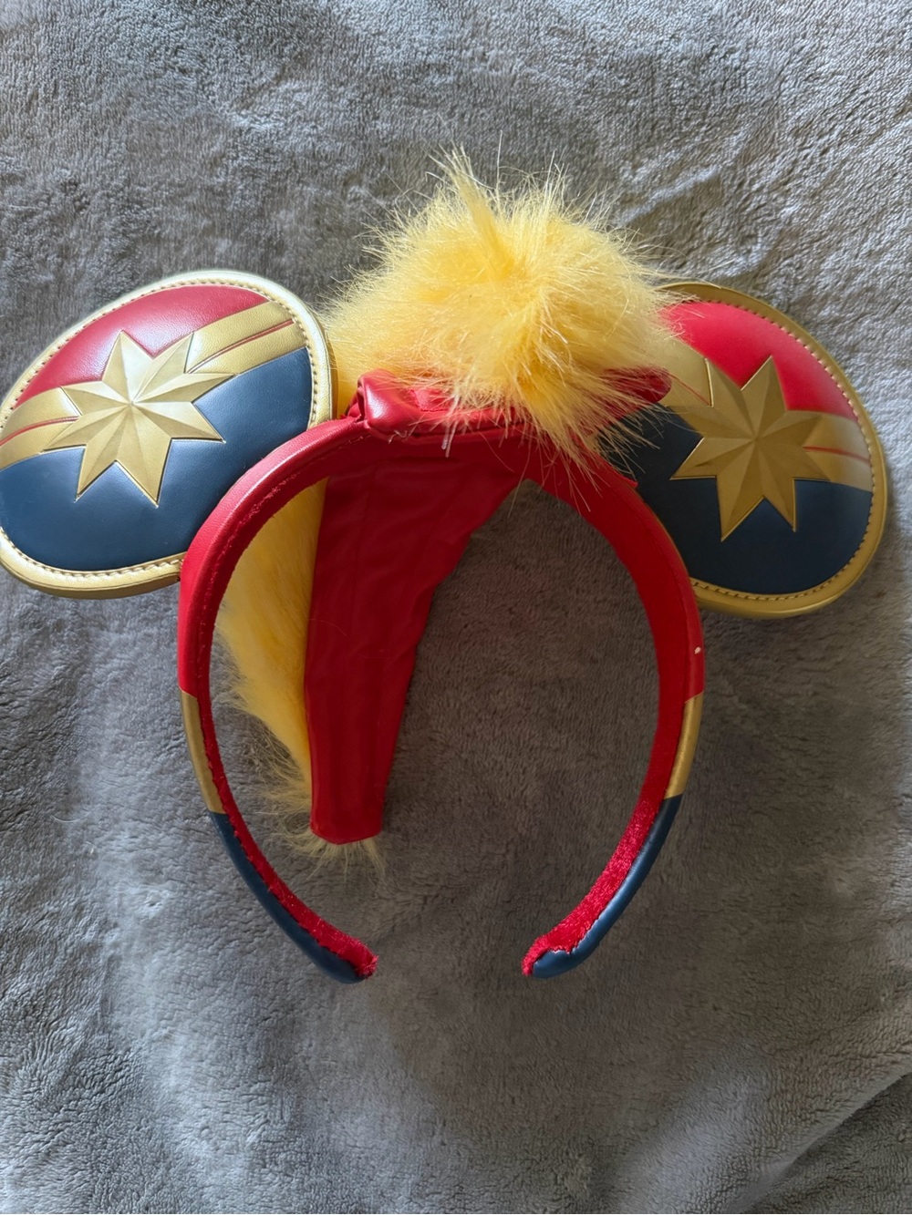 Capitan Marvel Superhero Ear Headband with Yellow Pom